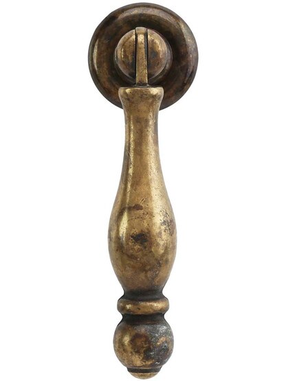 Pendant Drop Pull with Round Rosette - .87 inch x 2.87 inch in Antique Brass Distressed.